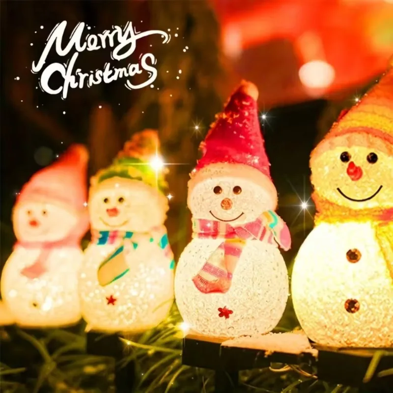 1PC Solar Christmas Snowman Shaped Courtyard Light, Outdoor Waterproof LED Stake Light, Used for Holiday Garden Lawn Decoration