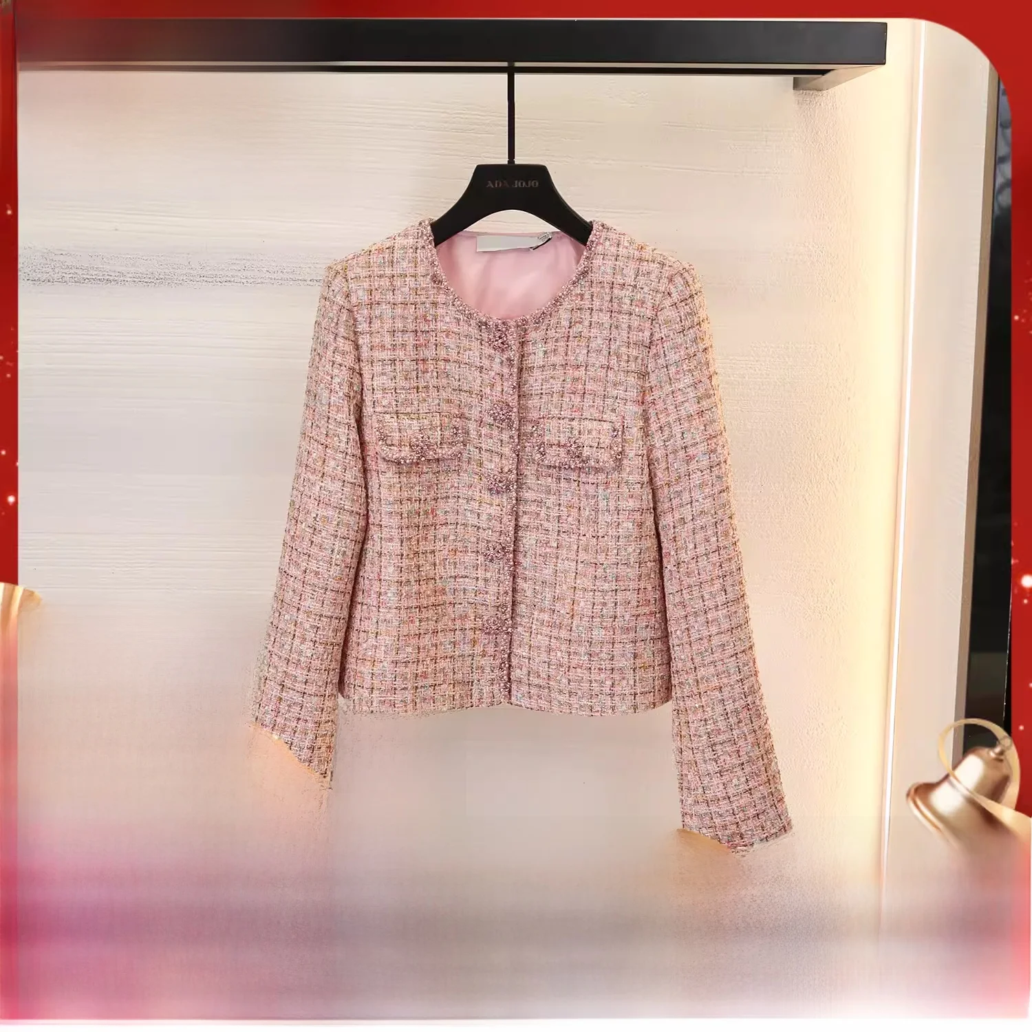 

MaSandeSP Новая коллекция ранней осени 2023: Изящная твидовая куртка с тяжелой вышивкой бисером, в клетку смешанных цветов, красивая верхняя одежда