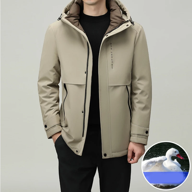 Men's Mid Length Hooded Down Jacket 2023 Winter New Thickened Light Business High-end