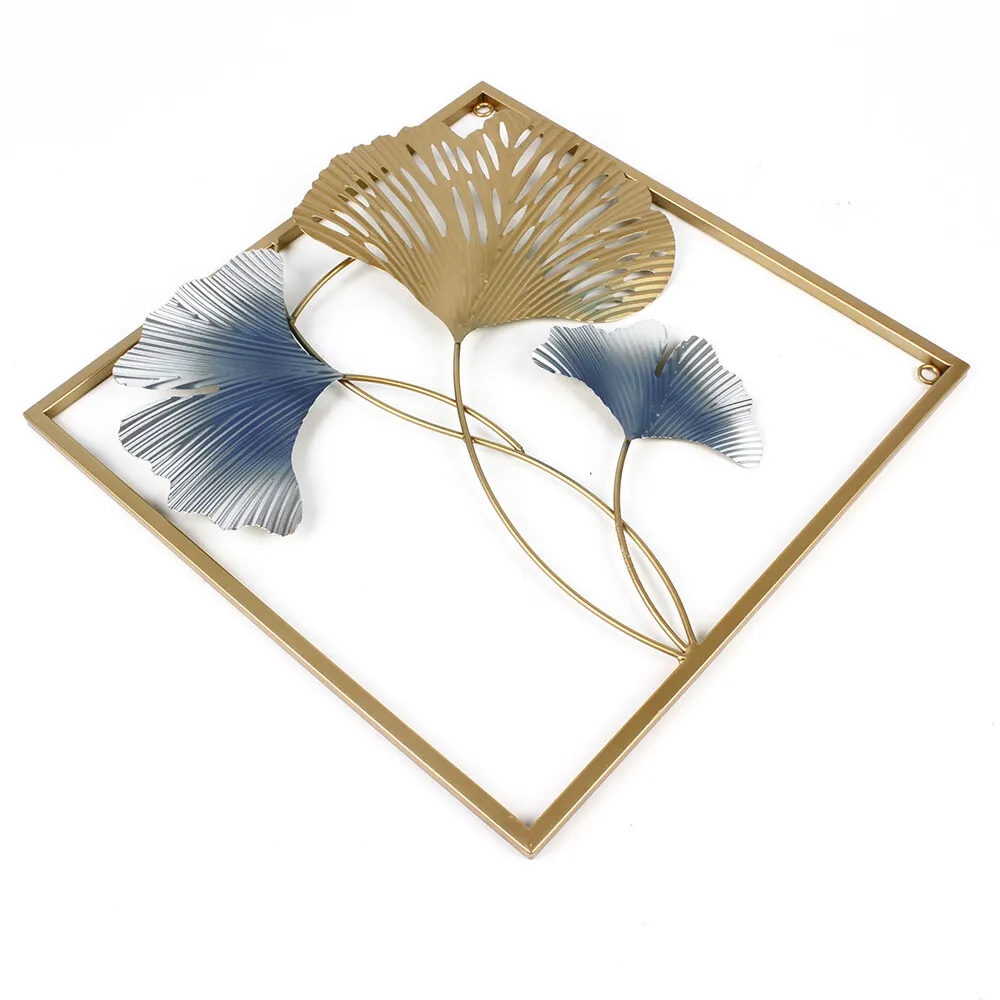 3Pcs 164 x 70.5 cm Metal Wall Art Hanging Sculpture Decor 3D Ginkgo Gold & Blue