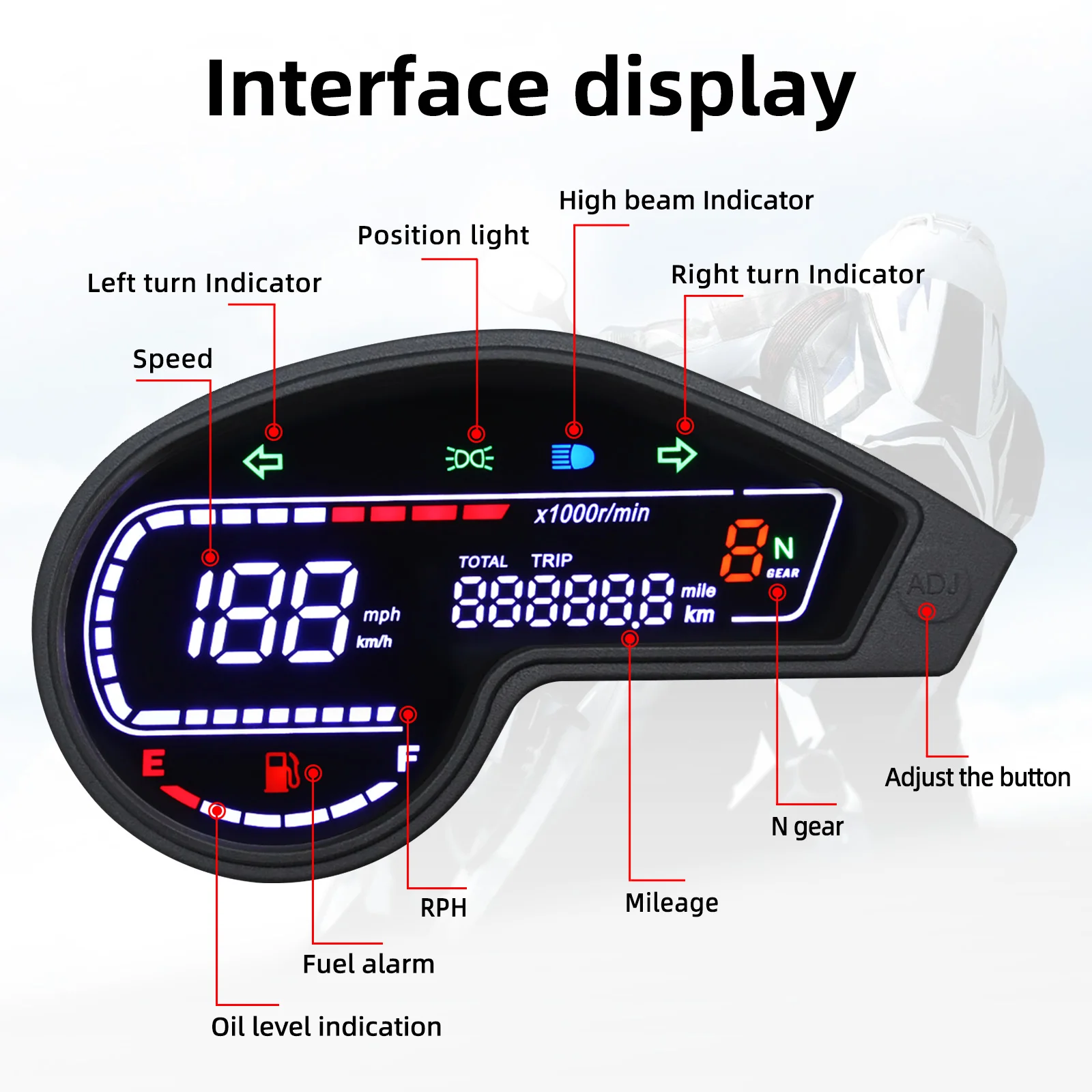 Universal Motorcycle Tachometer LED Digital Speedometer Odometer Gauge 12V Moto Dashboard for Honda NXR150 NXR125 XR150 GY200