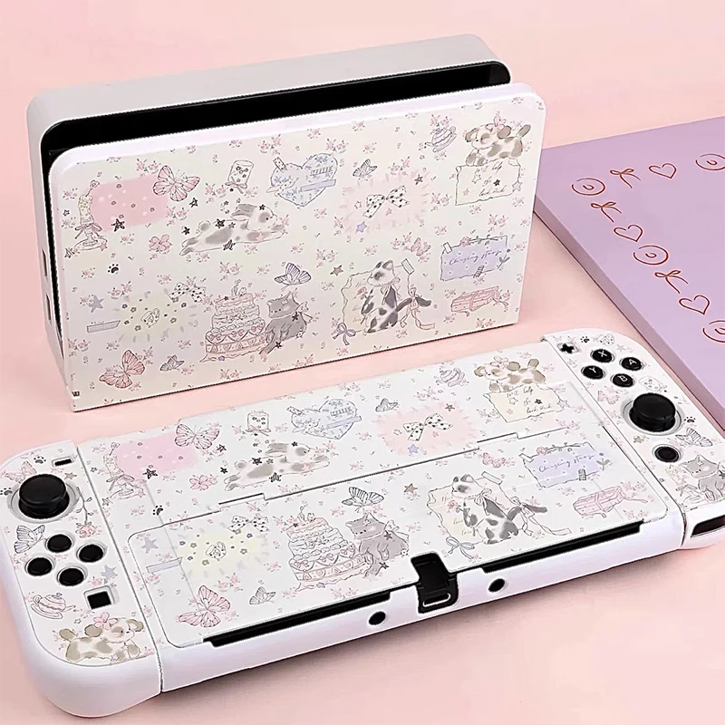

Cartoon Pet Cake Protective Case Compatible with Nintendo Switch/OLED,JoyCon Cover Dockable Shell for Nintendo Switch Oled Case