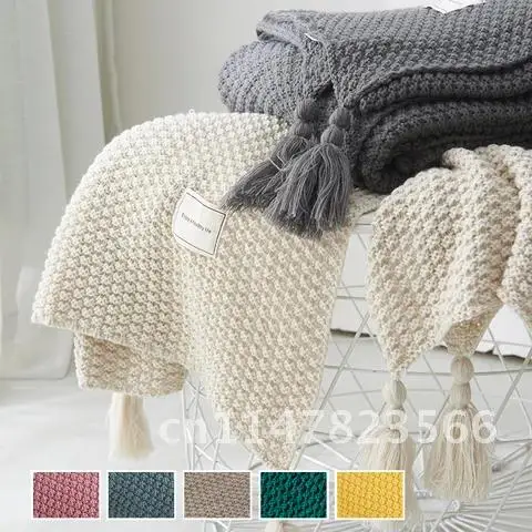 

Blanket for Couch Chair Sofa Bed Chic Boho Style Travel Air Condition Nordic Knitted Solid Throw Textured Office Nap Blanket