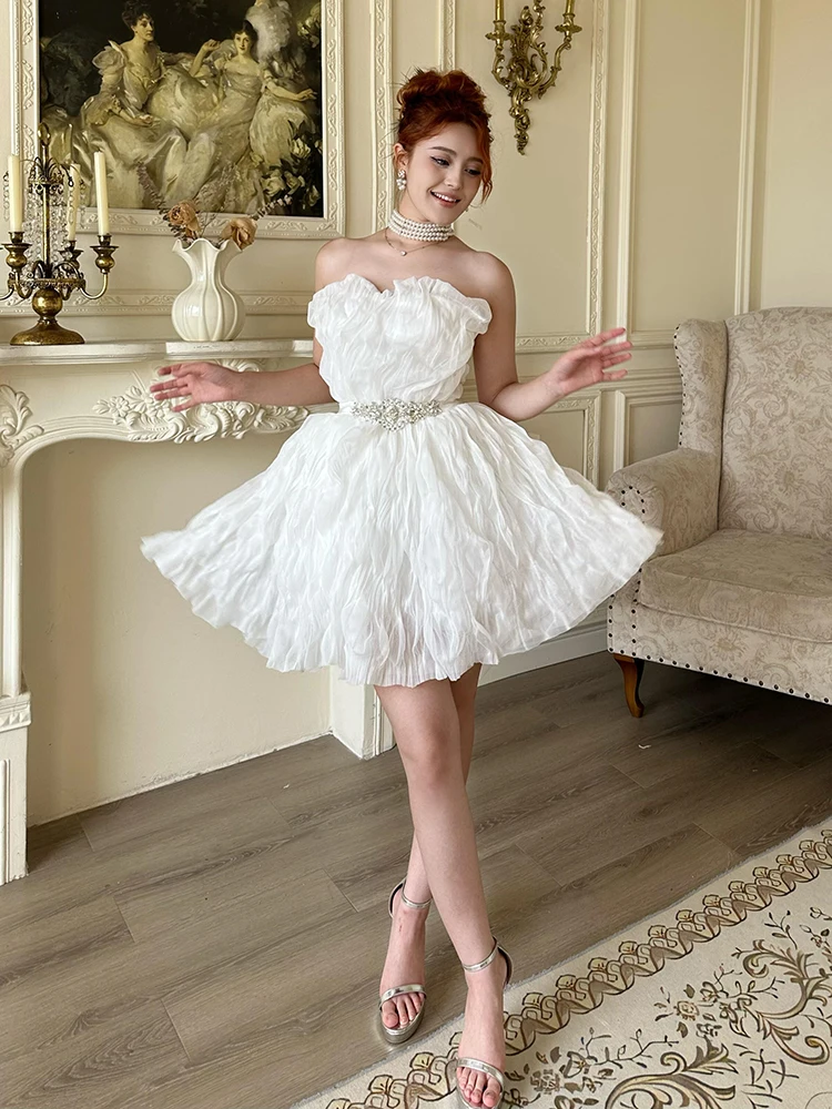 REDDACHiC المرأة القوس قطار توتو ثوب الماس حزام الأبيض الدانتيل يصل حمالة مشد فستان قصير الأميرة عيد ميلاد ملابس للحفلات #3