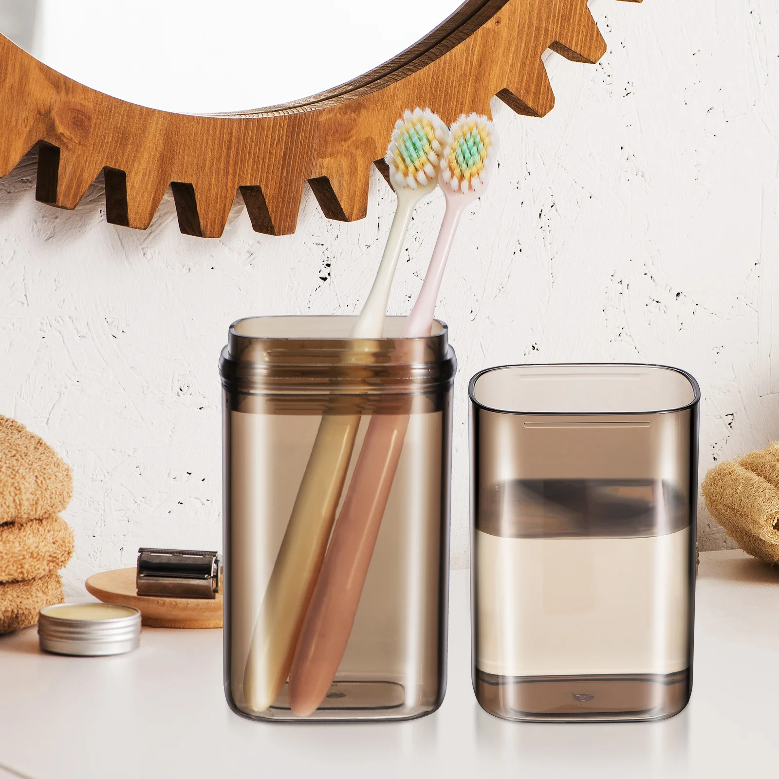 حامل فرشاة الأسنان للسفر، علبة فرشاة الأسنان خفيفة الوزن، حاوية تخزين محكمة الغلق، كوب شطف، إكسسوارات السفر