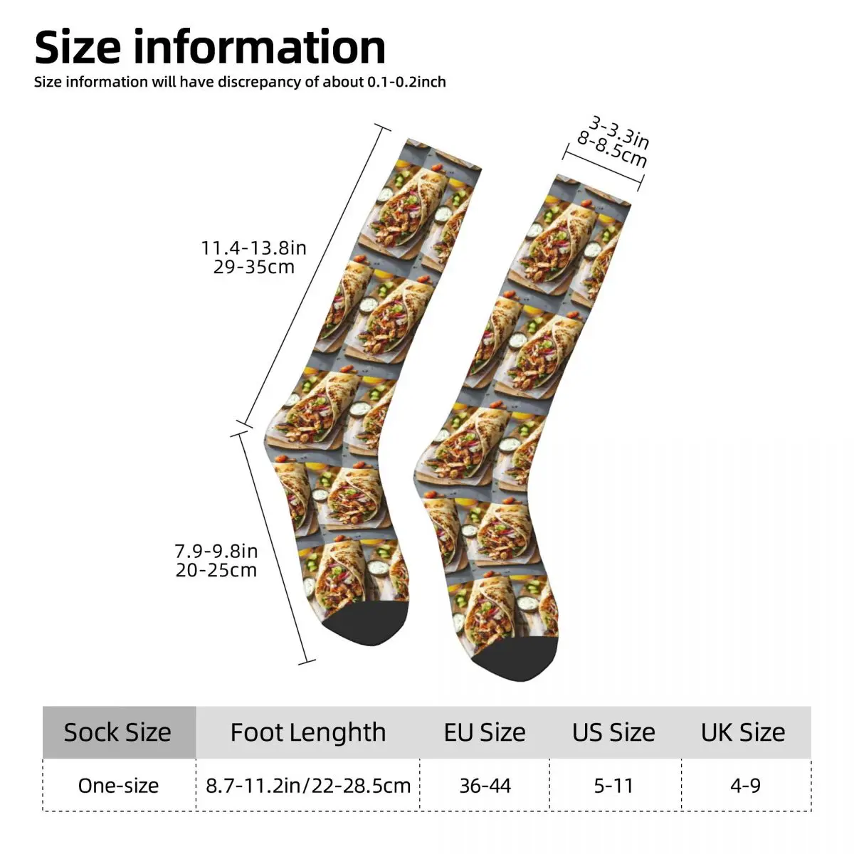 All Seasons Kebab Fresh Ingredients Socks Harajuku Crew Socks Hip Hop Stockings for Men Women