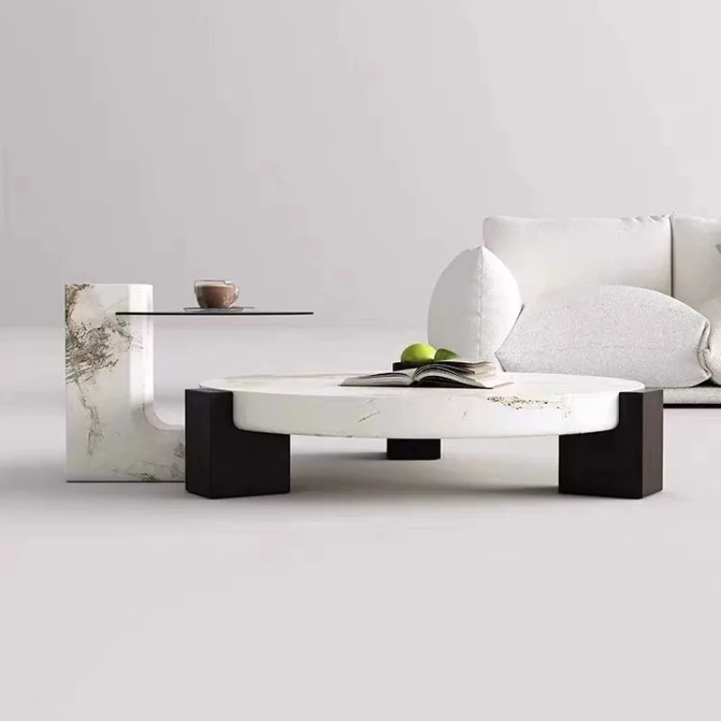

Marble round coffee table combination small apartment light luxury living room French coffee table