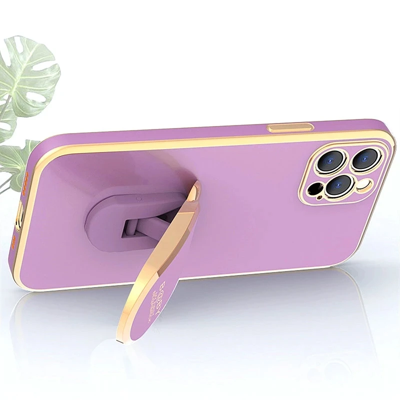 Luxury Square Plating Bear Fold Stand Holder Phone Case For iPhone 15 14 13 12 Mini 11 Pro XS Max X XR 6 6S 7 8 Plus SE2 Cover
