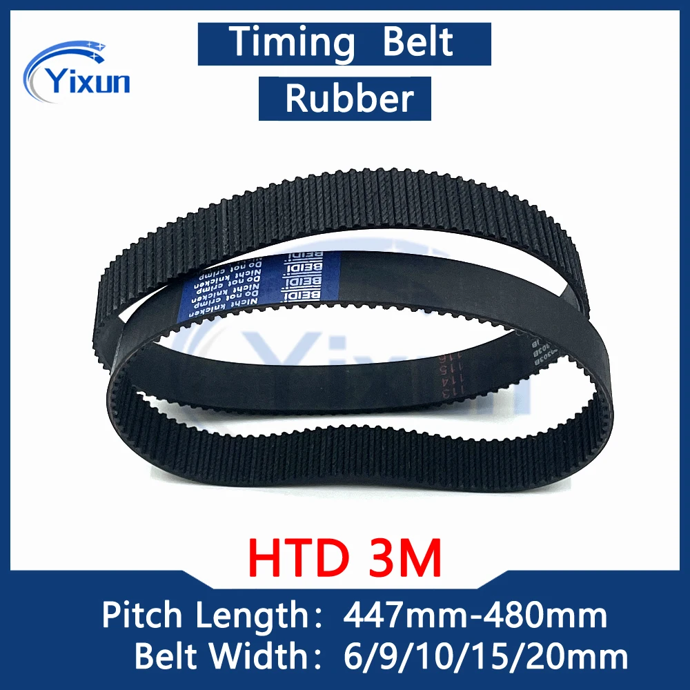 

HTD 3M Loop Synchronous Belt Length 447 450 453 456 459 462 465 468 471 474 477 480mm Width 6/9/10/15/20mm 3M Rubber Timing Belt