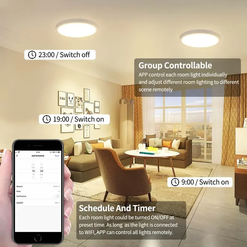 Homkit CozyLife WiFi lampa sufitowa nowoczesna Nordic okrągłe światło inteligentne oświetlenie wnętrza działa z Alexa Google SmartThings