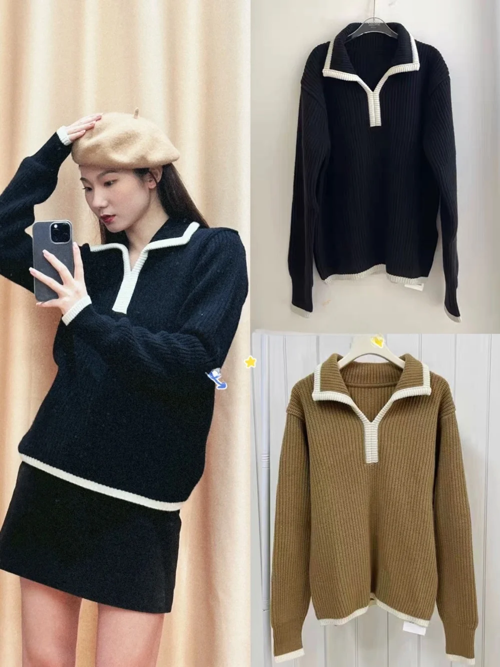 

Low Classic Autumn Winter New Lazy Sle Ne Loose Color Blo Knitted Sweater Women's Faion Cotton Wool Blend Long S...