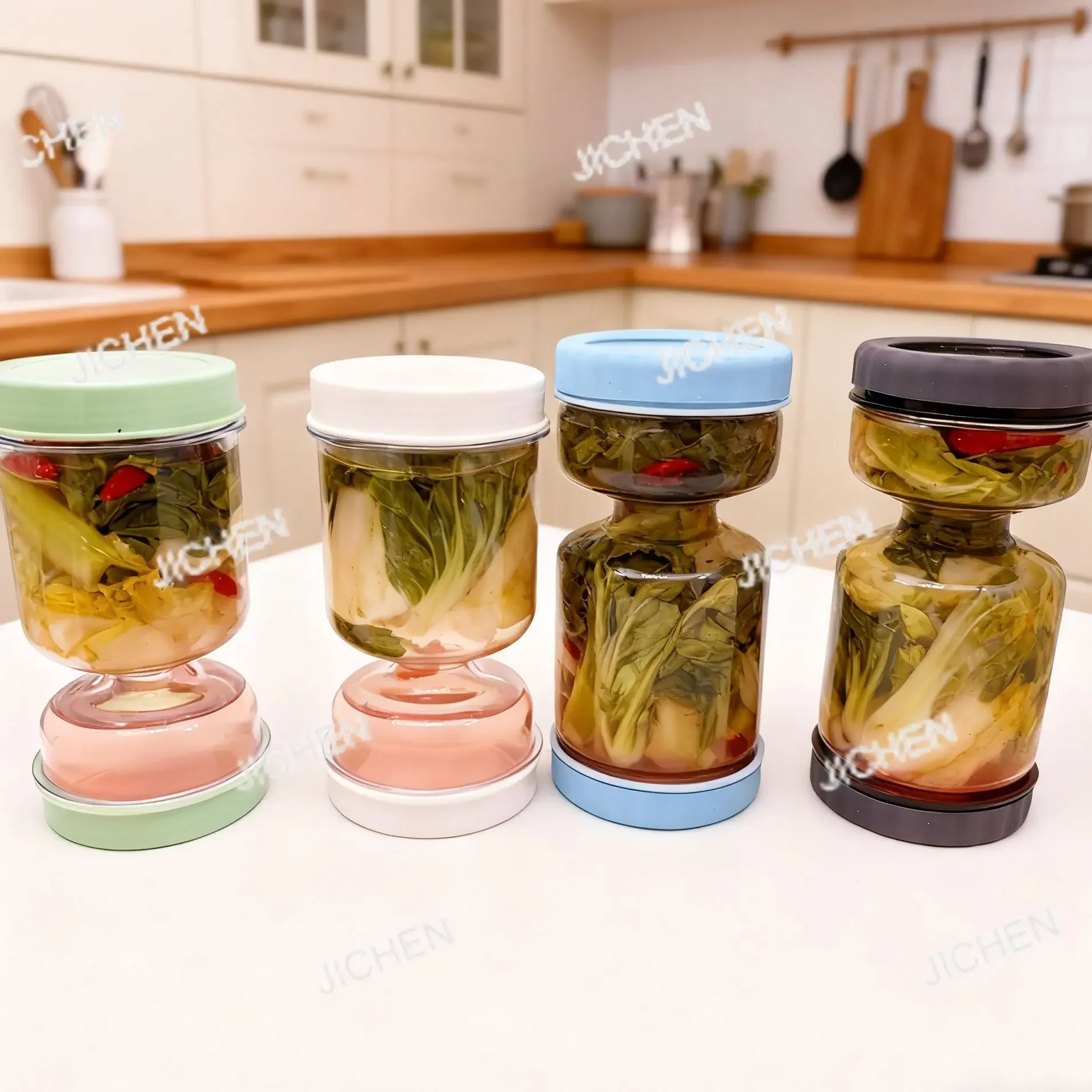 

2 шт. круглая разделенная банка для влажного и сухого маринования, влажная и влажная фильтрация, дозирующая песочные часы, герметичное стекло