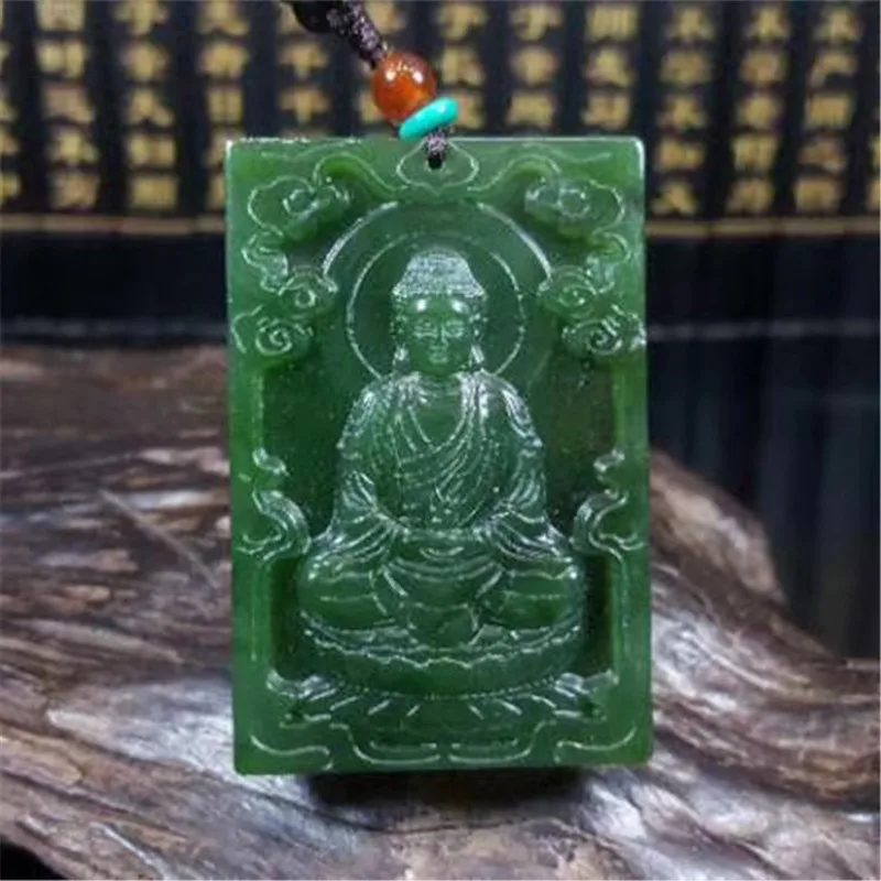 Hetian Jade Jasper Amulet Pendant Sheep And Monkey Zodiac Signs, Featuring Great Buddha As Guardi