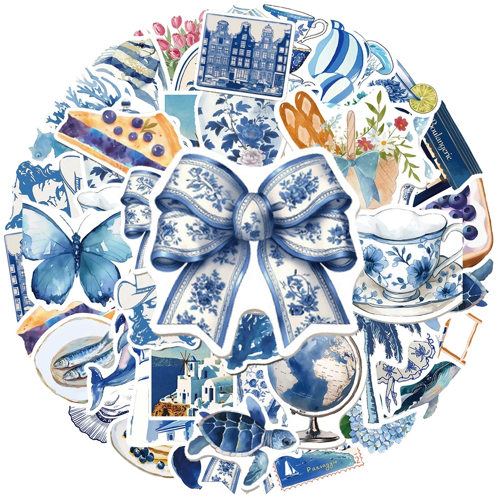 

10/30/50pcs INS Style Blue Coastal Life Graffiti Stickers Cartoon Waterproof Decals for Skateboard Bike Helmet Aesthetic Sticker