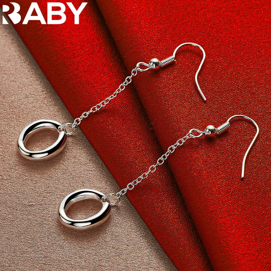 URBABY 925 Sterling Silver Earrings Round O Long Drop Earrings For Women Jewelry Fashion Party and Daily Wear