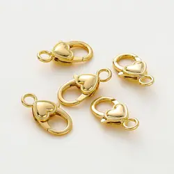 5pcs/lot14K 18K Gold Color Heart Lobster Clasps Connectors Charm Extender Clasps For DIY Necklace Jewelry Crafts Accessories