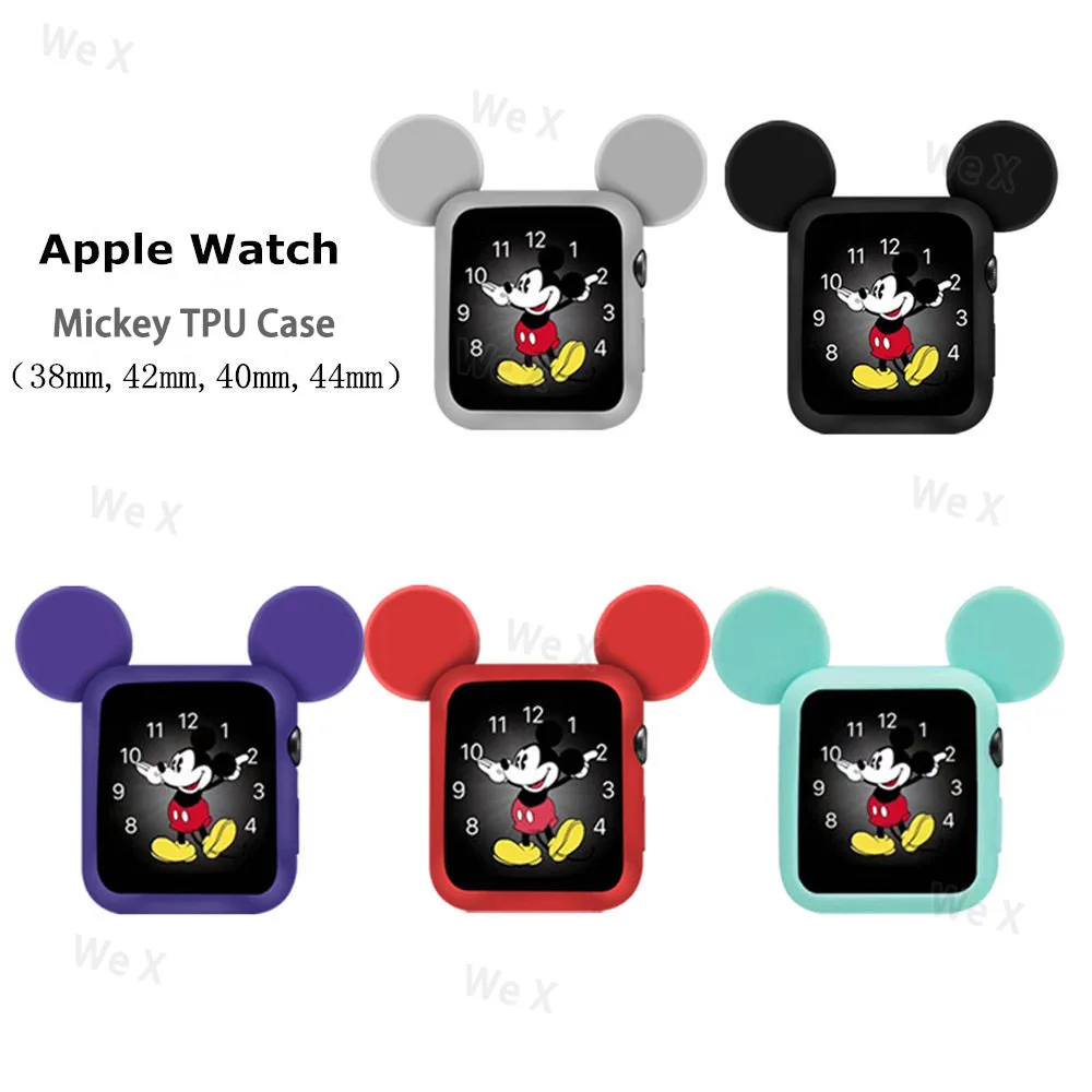 Disney Mickey Mouse Cartoon Silicone Cover for Apple Watch Series 5 4 3 2 1 44mm 40mm 38mm 42mm Protector Case watch Accessories