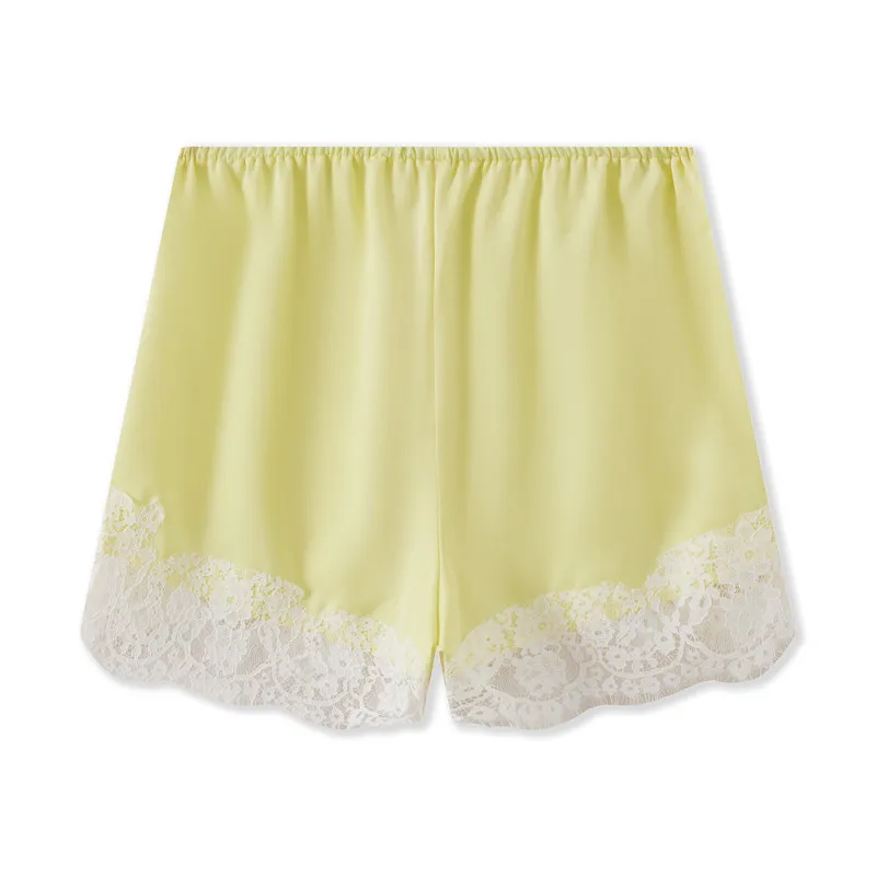 Y2k Women Silk Satin Shorts Lace Trim Patchwork Micro Mini Slip Shorts Low Rise Lingerie Pajamas Coquette Boxers Streetwear