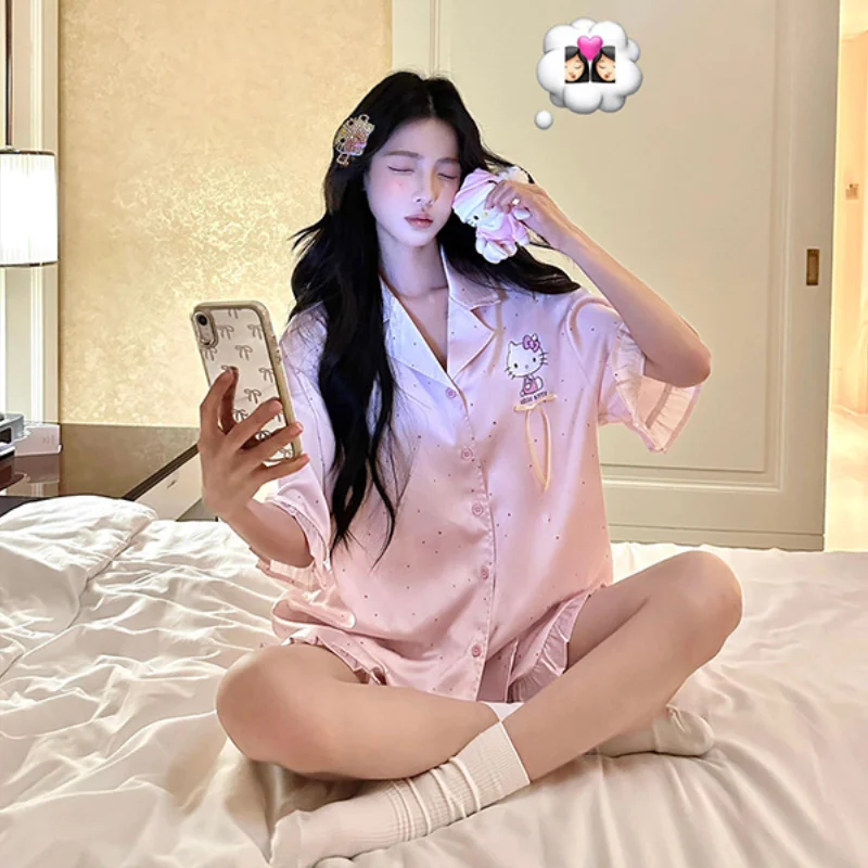 

Student Lapel Ruffled Short Sleeve Shorts Home Clothes Set Women's Summer New Cardigan Shorts Pajama Fashion Korean 2Pcs