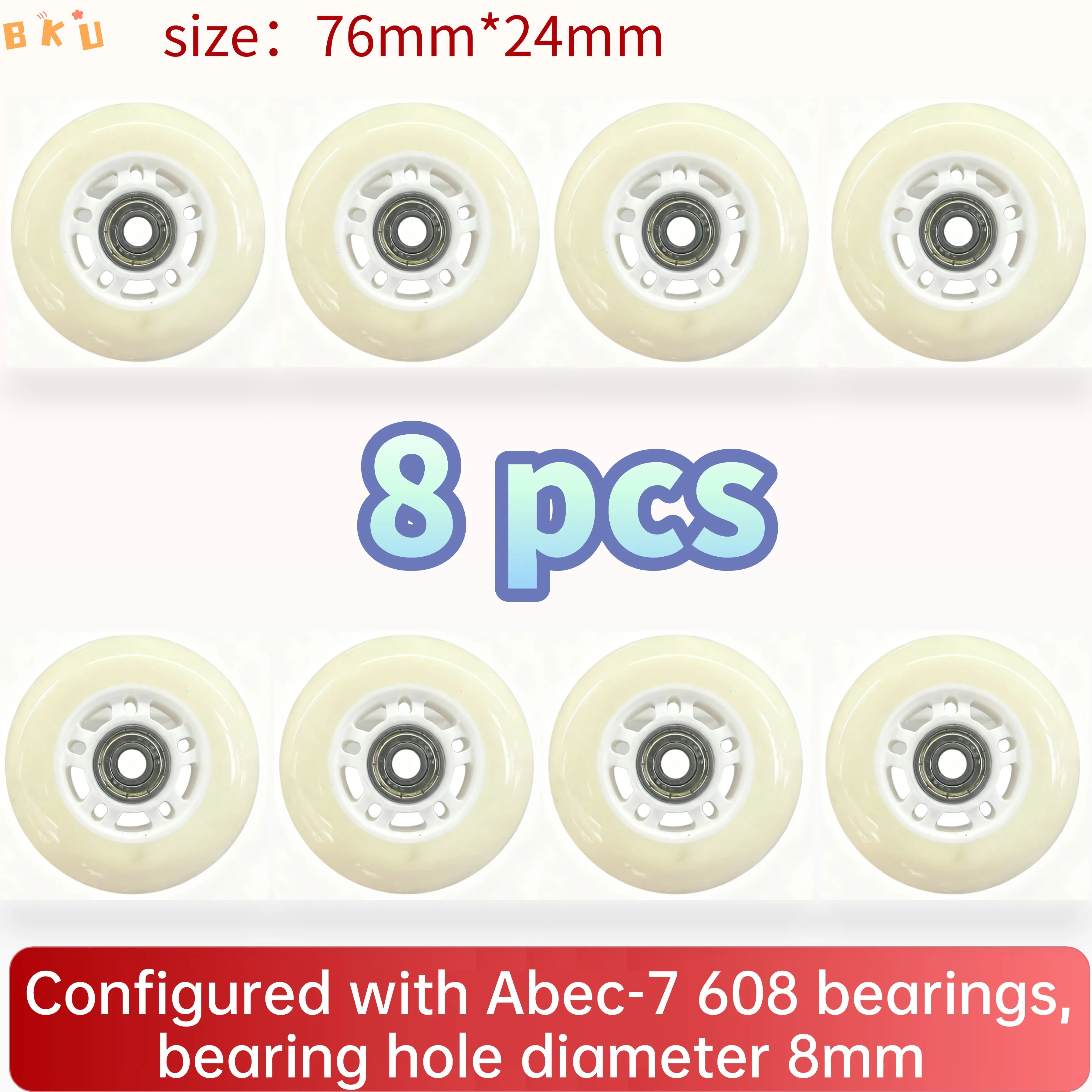 عجلات بديلة من البولي يوريثان مكونة من 8 قطع 76 مم (3 بوصة) مع محامل ABEC-7، مادة PP+PU تناسب الزلاجات المضمنة/الدراجات البخارية للأطفال/الأمتعة
