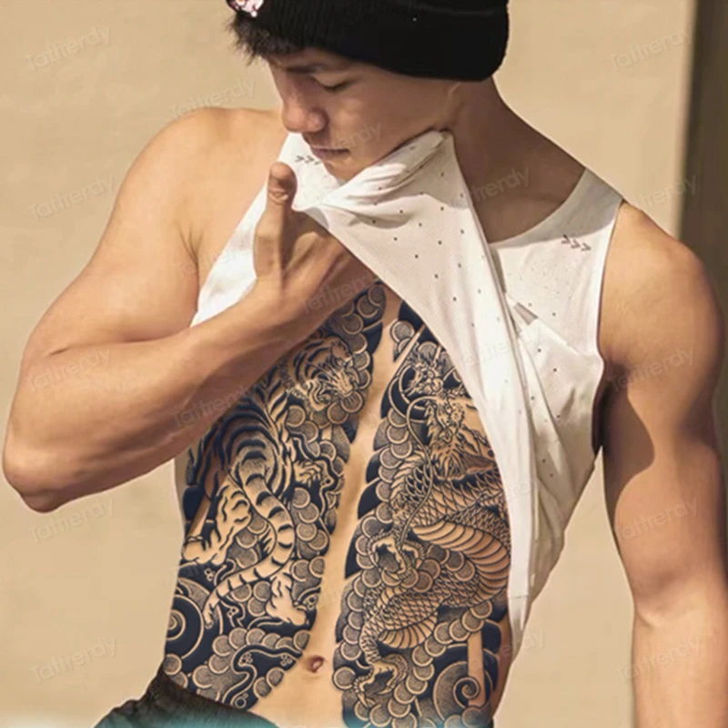 كامل الظهر الصدر العشبية عصير الحبر شبه الدائم لصاقات وشم 7-15 يوما طويلة الأمد المؤقتة وهمية الوشم الطوطم الرجال الكبار