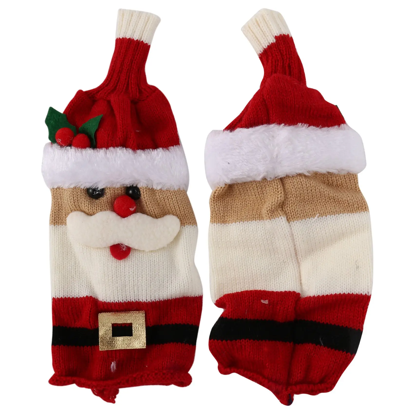 2 Pcs Cute Christmas Wine Bottle Cover Knitted Wine Bottle Sweater for Holiday Christmas Table Home Decoration, A