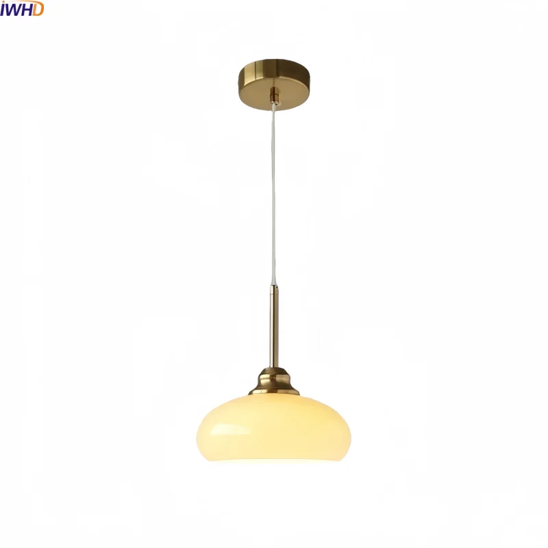 

IWHD Beige Glass Iron LED Pendant Lamp For Kitchen Island Dining Table Home Decor Modern Nordic Pendant Light Lustre Pendente