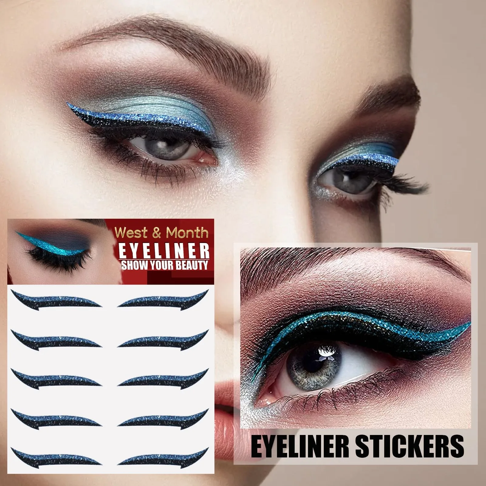 Wieder verwendbarer Eyeliner Aufkleber Katzenauge Augenlid Linie Stick doppeltes Augenlid selbst klebender Glitzer Eyeliner Aufkleber faule Augen Make-up Werkzeuge