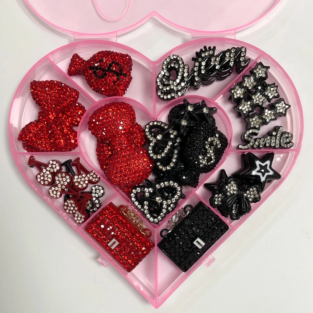 

Luxury Bling Full Rhinestone Lips Bow Money Bag Butterfly Chain Bag Flat Back Charms Love Heart Queen Gems Junk Phone Case Decor