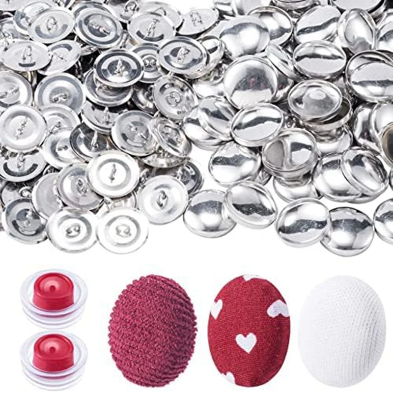 100 Sets Sewing Buttons Cover Kit Silver Metal For Art Crafts Sewing Notion Supplies, 7/8Inch Button Covers & Button Backs