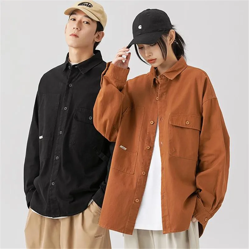 Workwear Shirt Men's Spring Autumn Fashion Loose Casual Versatile Long Sleeved Man Clothes Top Outwear High Quality Cargo Coat