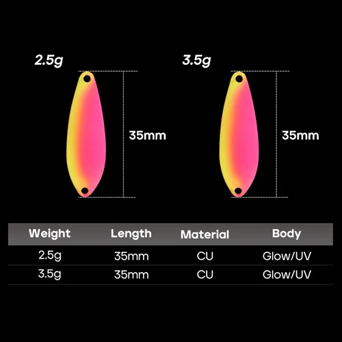 Imagen 2 del producto LETOYO-señuelo de pesca con forma de hoja de sauce, 2,5g/3,5g, capa de natación completa, cebo giratorio de cobre, señuelo luminoso con cuchara UV para trucha