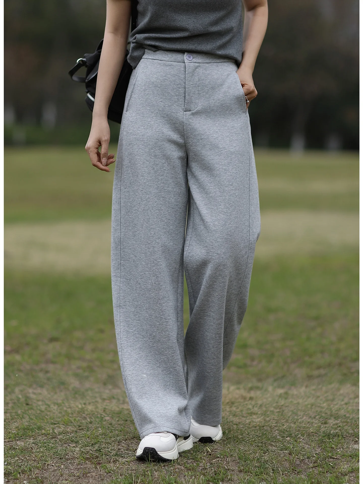 

Оригинальные минималистичные удобные свободные брюки Tree Also с эффектом похудения, повседневные, из воздушной трикотажной ткани, прямого кроя, универсальные, с высокой талией, на пуговицах