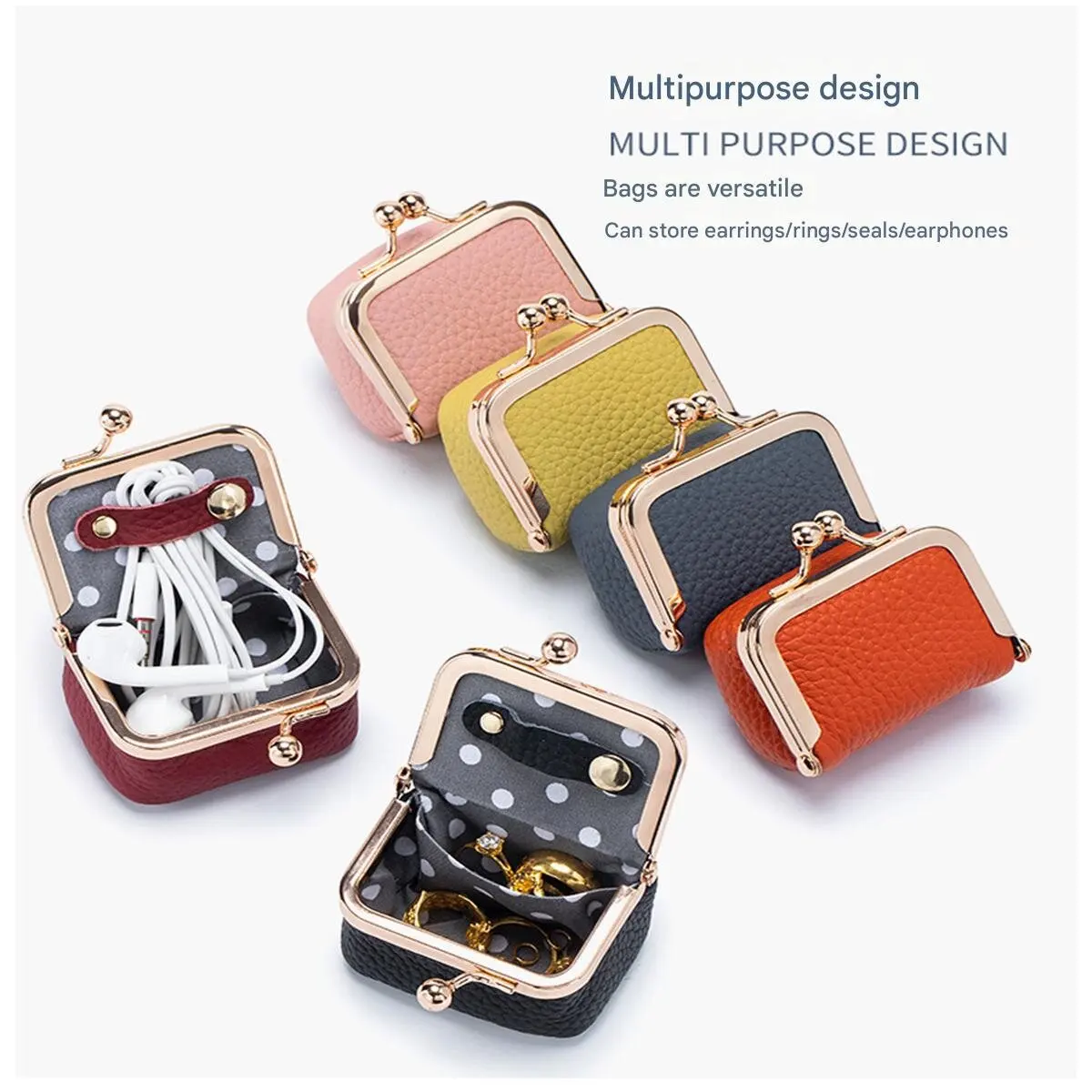 

New genuine leather small gold bag diamond ring jewelry bag mini ring necklace earring jewelry box coin purse large