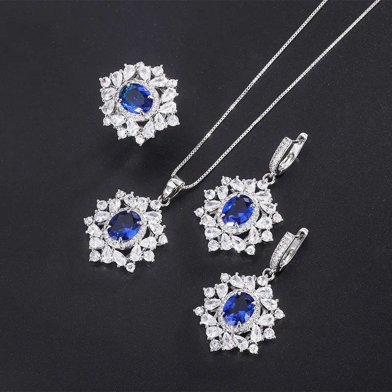 

Hot Style European and American Trendy Jewelry High-end Jewelry Blue Earrings Rings Necklaces Wholesale for Women