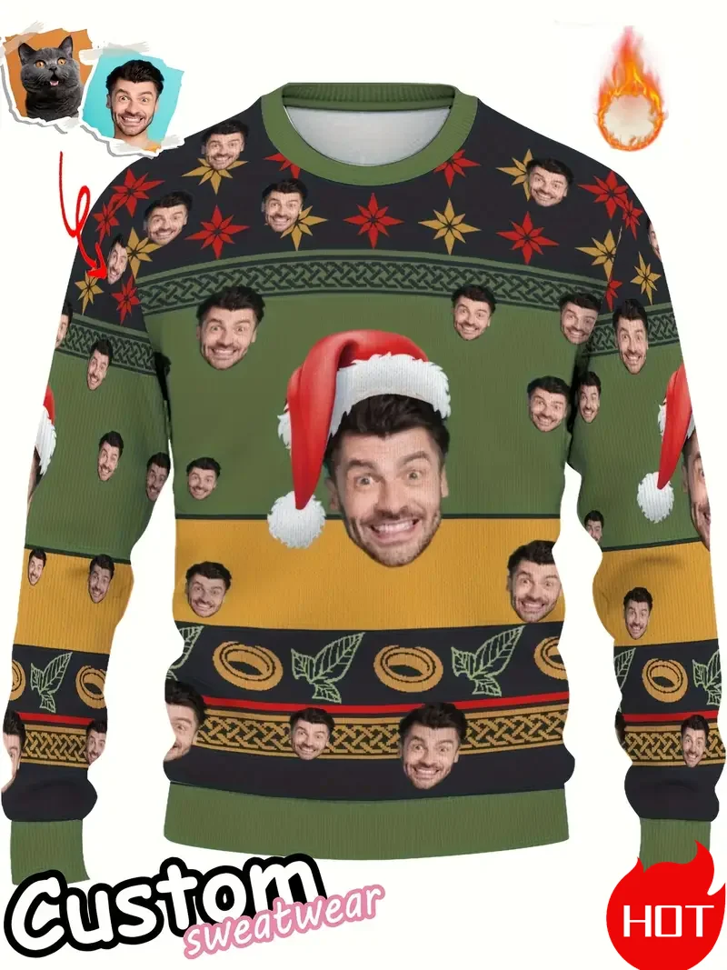 Personalized Custom Photo Sweatshirt Men's 3D Printed Pullovers New Ugly Christmas Sweater Unisex Tops Fall Winter Family Gifts