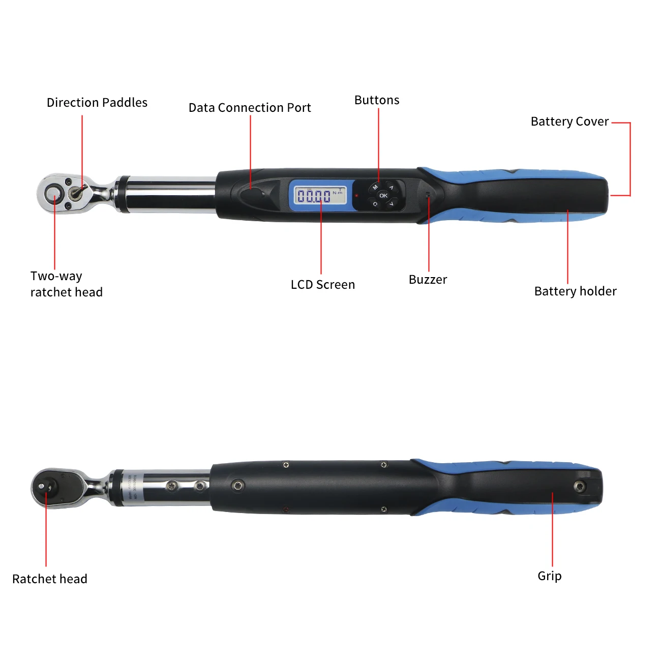 Shahe Electronic Torque Wrench Double-side Bidirectional Ratchet Head Adjustable Torque Wrench Digital