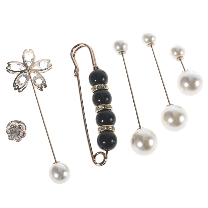 Faux Pearl Beads Safety Pins Shiny for Rhinestone Jewelry Brooch Shirts Dresses Cardigan Collar Sweater Scarf Shawl Clip