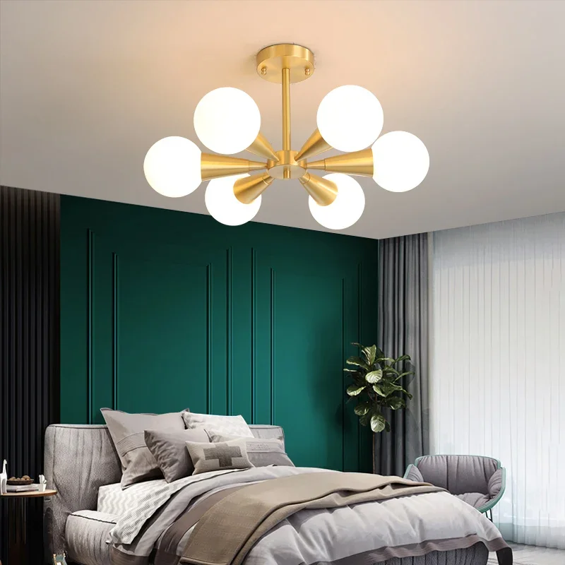 TechHPNordic Glass Ball Led Copper Pendant Lamp Luxury Indoor Lighting Living Room Magic Bean