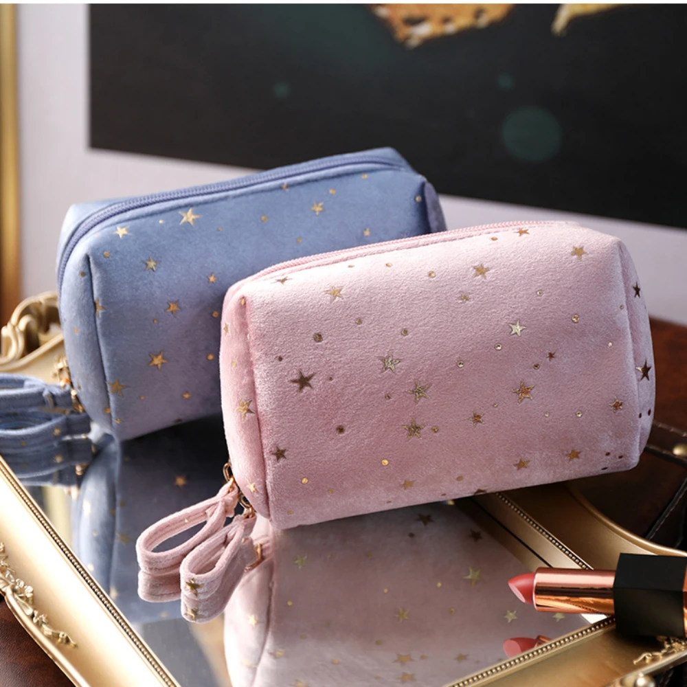 Bolsa de maquillaje de terciopelo suave para mujer, organizador de teléfono, lápiz labial, bolsa de almacenamiento, estuche de maquillaje de belleza, bolsa de cosméticos portátil