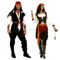 Medieval Pirates Caribbean Cosplay Costumes for Women Woman Female Men Adult Halloween Male Captain Jack Sparrow Costume