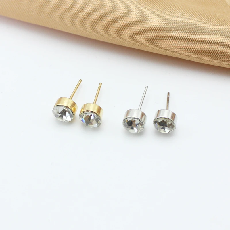 Gold Silver Color Round Mini Bean Car Cup Crystal Stud Earring for Women Minimalist Simple Wedding Jewelry Christmas Gift