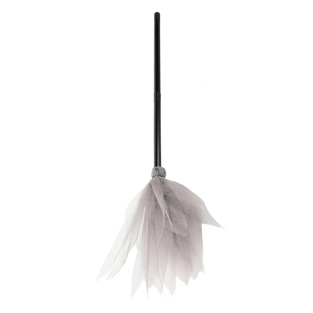 Festival Stage Performance Halloween Witch Broom Prop with Detachable Mesh Crooked Ruched Hat Costume Haunted House Decoration