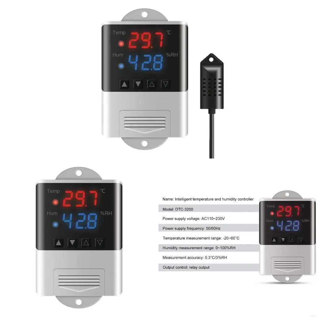 G92C High Accuracy Temperature & Humidity Controller 20~60°C/0~100%RH Used for Incubator Breeding Greenhouse Durable