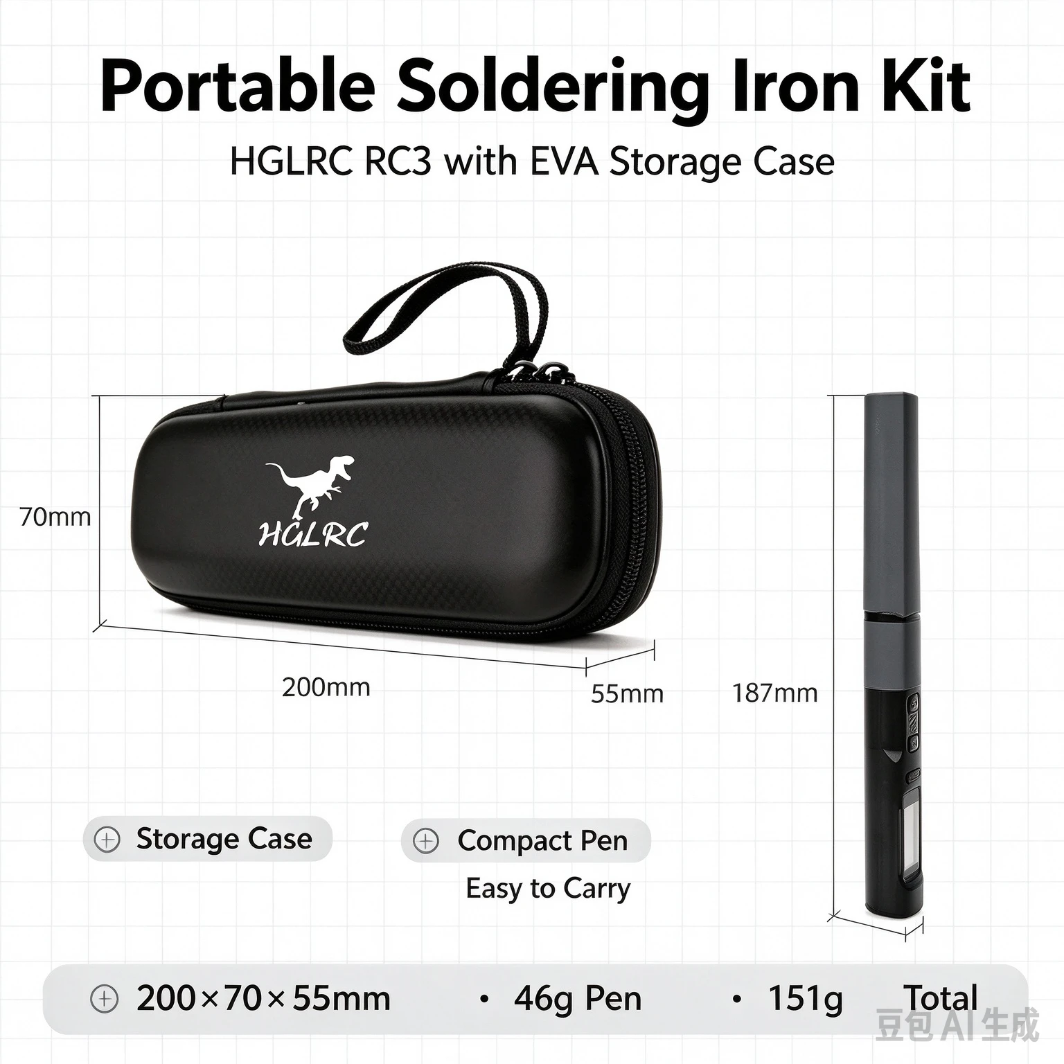 HGLRC RC3 Soldering Iron Intelligent Digital 0.96inch Color Display That Supports Both Chinese and English Switching