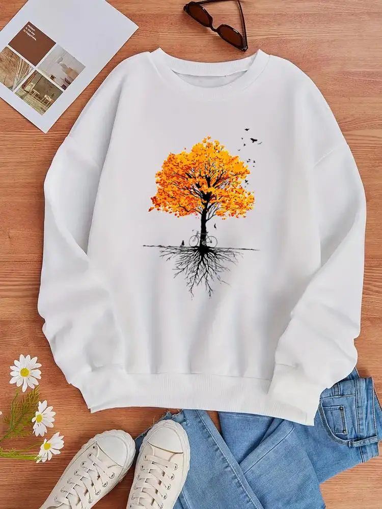 

Lovely Tree Trend Cute Watercolor Print Fashion Lady Fleece Casual Women Cartoon Clothing Pullovers O-neck Graphic Sweatshirts