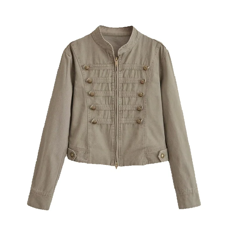 American Vintage Moda Elegant Coat Zip Stand Collar Slim Harajuku Mujer Chaqueta Personalized Minority Fashion Outwears