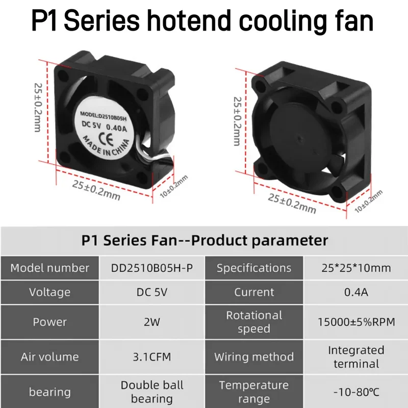 2510 Fan for Bambu Lab X1/P1 Hotend Cooling Fan with Cable Rapid Bambulab X1C P1S P1P Heater Thermistor 3D Printer Accessories