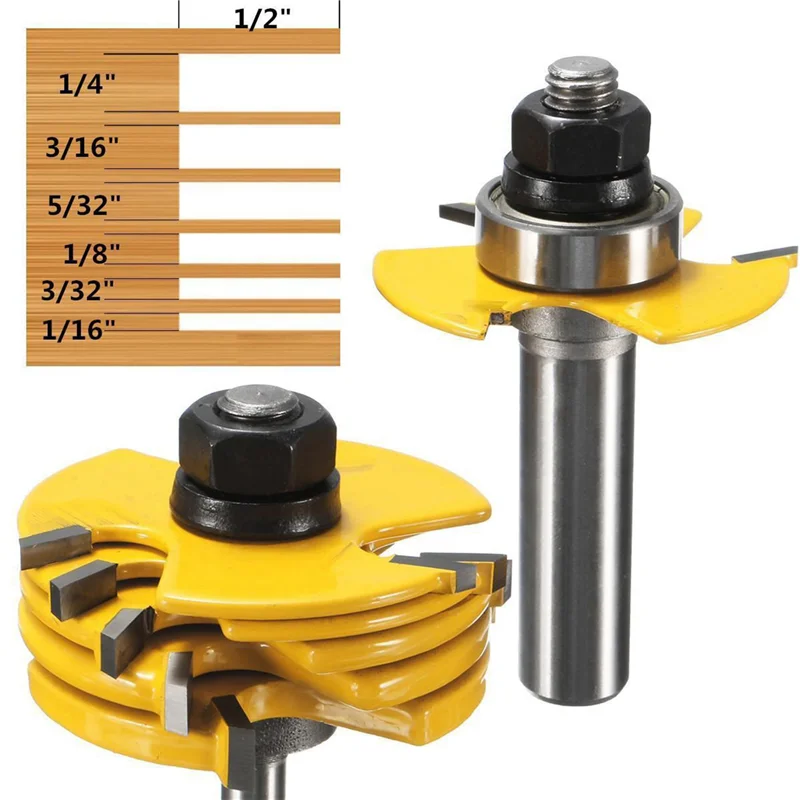 

ABRW-4Pcs Slot Cutter 3 Wing Router Bit 1/2 &1/4 Inch Shank Adjustable Woodworking Tool