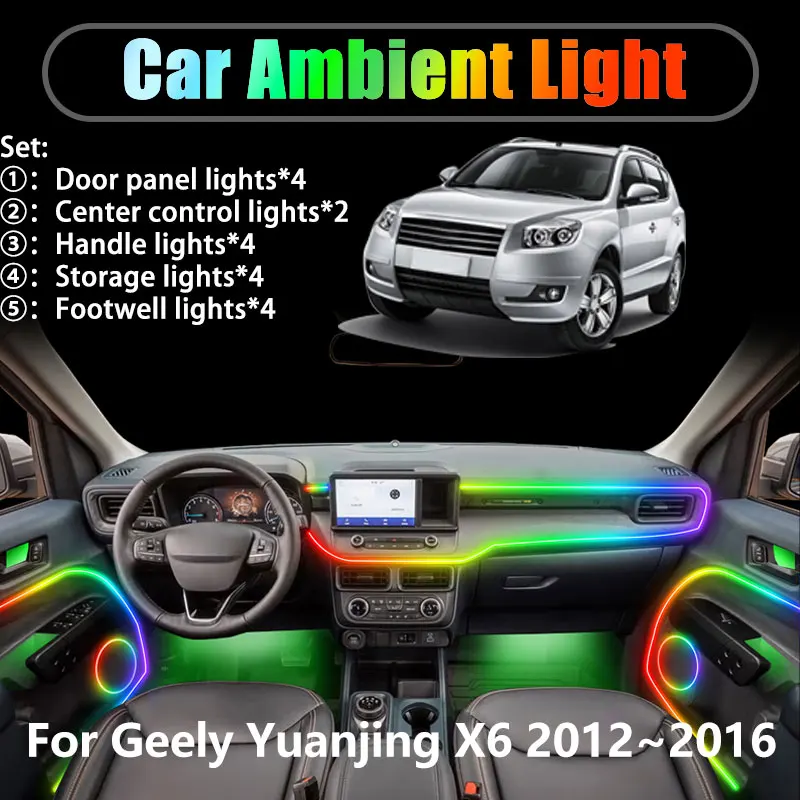 

Для Geely Yuanjing X6 GX7 MK1 2012 ~ 2016 2/18 в 1 Автомобильное окружающее освещение Светодиодные внутренние светодиодные фонари багажника USB RGB Ensemble Streamer